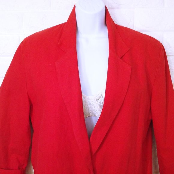 Vintage 80s D.B. Waldo Wear USA Linen Blazer Oversize-S Pockets 6-stone Buttons - Picture 3 of 10